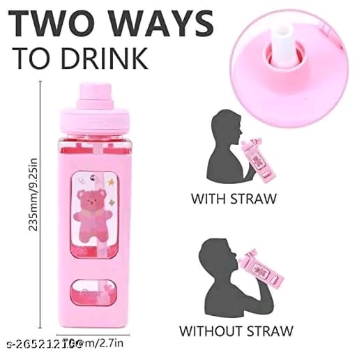 Stay Refreshed and Stylish with ATARANGI Kawaii Bear Water Bottle With Convenient Straw, and 3d Sticker, High Quality Fancy Kids Water bottle - Pack of 1 | Best Kids Water Bottle | ( WHITE COLOR WITH 3D AND 2D STICKER , 750 Ml )