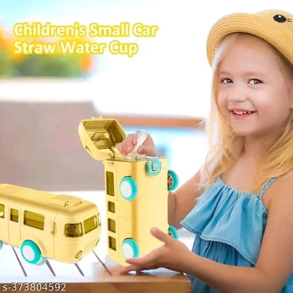 Bus Water Bottle for Kids,16oz Car Water Cup with Straw and Strap -Leakp Bus Water Bottle for Kids,16oz Car Water Cup with Straw Plastic Drinking Jug with Movable Wheels for Girls School Sports Camping Picnic Hiking Travel