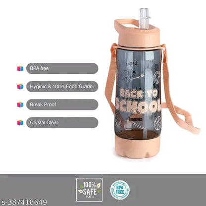 SPACE School Trendy 600ML water bottle with Straw & Belt for kids | School Bottle | Picnic Bottle |Sipper Bottle | Kids waterbag ( Pack of 2, Pink & Blue)