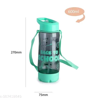 SPACE School Trendy 600ML water bottle with Straw & Belt for kids | School Bottle | Picnic Bottle |Sipper Bottle | Kids waterbag ( Pack of 2, Pink & Blue)