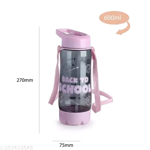 SPACE School Trendy 600ML water bottle with Straw & Belt for kids | School Bottle | Picnic Bottle |Sipper Bottle | Kids waterbag ( Pack of 2, Pink & Blue)