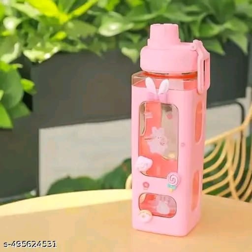 Stysol Large Kawaii Water Bottle With Straw And 3D Stickers Cute Aesthetic Bottle Kawaii Milk Bottle Tea Cup Juice Shaker Leakproof Square Drinking Bottle
