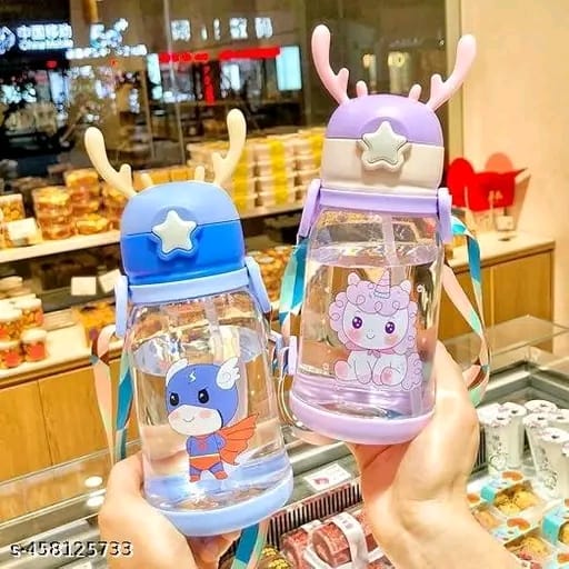 Deer Horn Cartoon Design Sipper Water Bottle for school Kids with Lock cap (Multicolour)