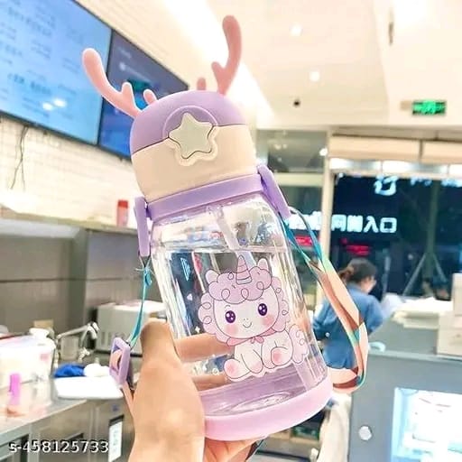 Deer Horn Cartoon Design Sipper Water Bottle for school Kids with Lock cap (Multicolour)