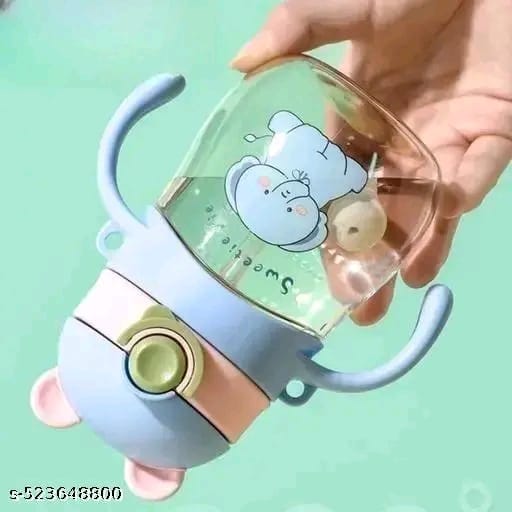 CUTE RABBIT SMALL CHILDRENS PLASTIC CONVENIENT STRAW SIPPER BOTTLE WITH CARRYING DUAL HANDLE AND INSIDE BALL ROPE ALSO 300ML (PACK OF 1) RANDOM COLOURS SEND