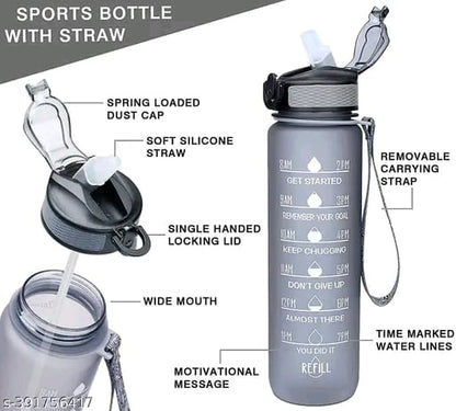 PAYABLE 1L Sipper Water Bottle with Motivational Time Marker, Sipper Bottle for Adults, Water bottle for Gym, Office With Drinking Water Reminder
