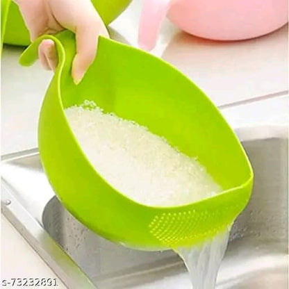 Trendy Latest Comfortable Multipurpose Multi Color Plastic Rice Wash Bowl with Handle for Rice Vegetable And Fruits Pack of 1 Washing Bowl