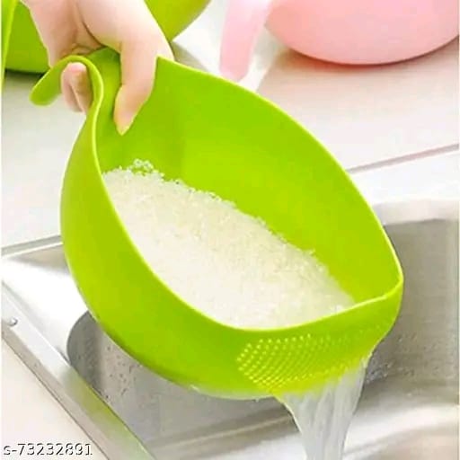 Trendy Latest Comfortable Multipurpose Multi Color Plastic Rice Wash Bowl with Handle for Rice Vegetable And Fruits Pack of 1 Washing Bowl