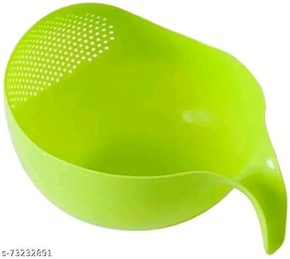 Trendy Latest Comfortable Multipurpose Multi Color Plastic Rice Wash Bowl with Handle for Rice Vegetable And Fruits Pack of 1 Washing Bowl