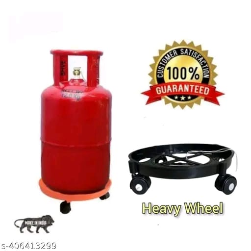 Plastic Gas Cylinder Trolley with Wheels Gas Trolly Lpg Cylinder Stand for Home and Kitchen -(Black)