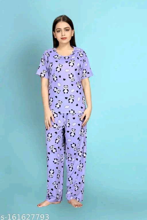 Womens Printed Night Suit Set - Womens Nightwear -Womens Pyjama set - Nightdress Set For Womens And Girls-Womens T-Shirt & Pyjama Set Night suit