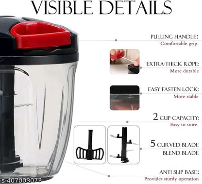 Premium Quality New Handy "Chopper" Vegetable & Fruit Cutter, Special Cutter for Onion Chopper, with 5 Stainless Steel Blade and Pull Cord Technology 900ML.