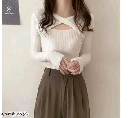 Trendy Plain Cut Out Plain Full Sleeve Top For Girls