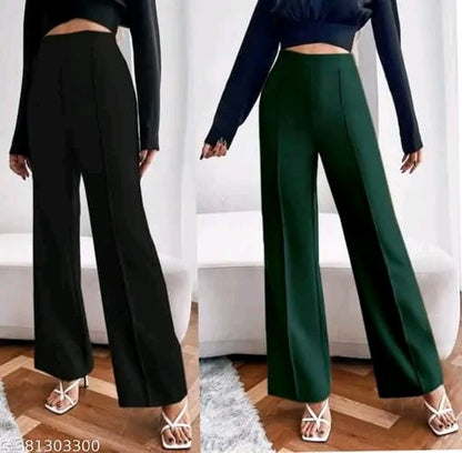 Pack of 2 Women Regular Fit Multicolor Viscose Rayon Trousers