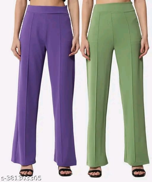 Pack of 2 Women Regular Fit Multicolor Viscose Rayon Trousers