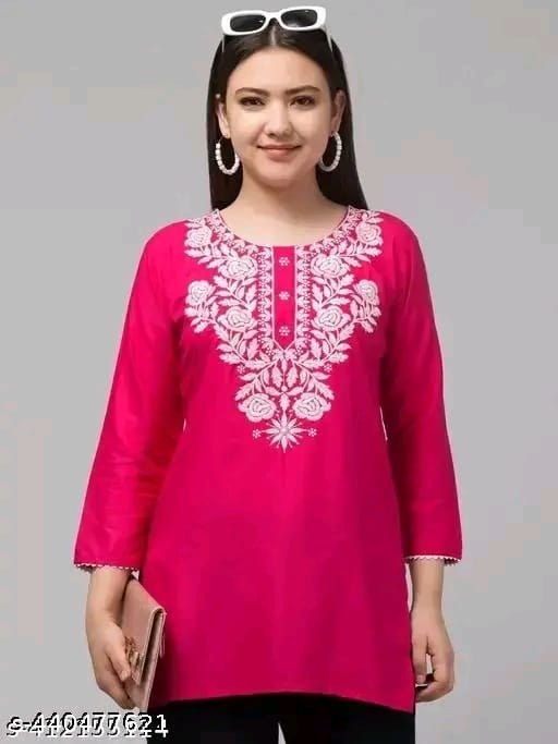 Timorous Fashion: Elegant Rayon Short Kurtis with Embroidery (XS-XXL)