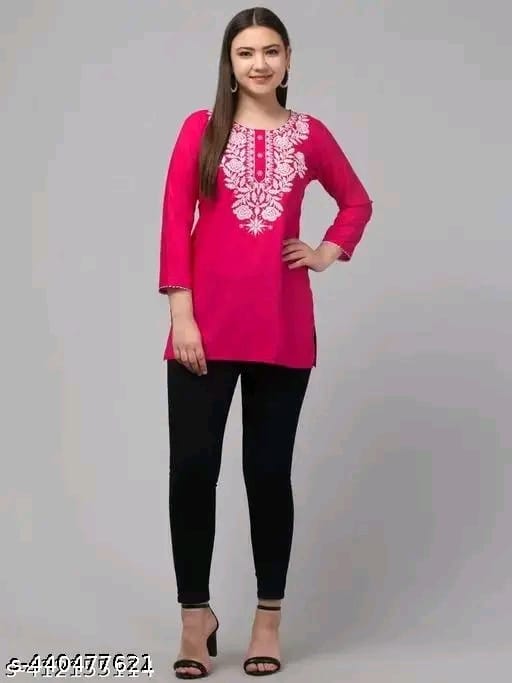 Timorous Fashion: Elegant Rayon Short Kurtis with Embroidery (XS-XXL)