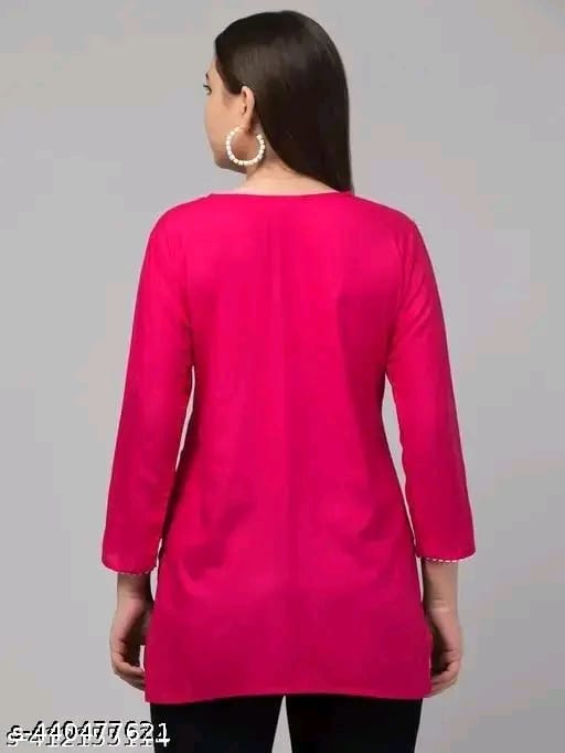 Timorous Fashion: Elegant Rayon Short Kurtis with Embroidery (XS-XXL)