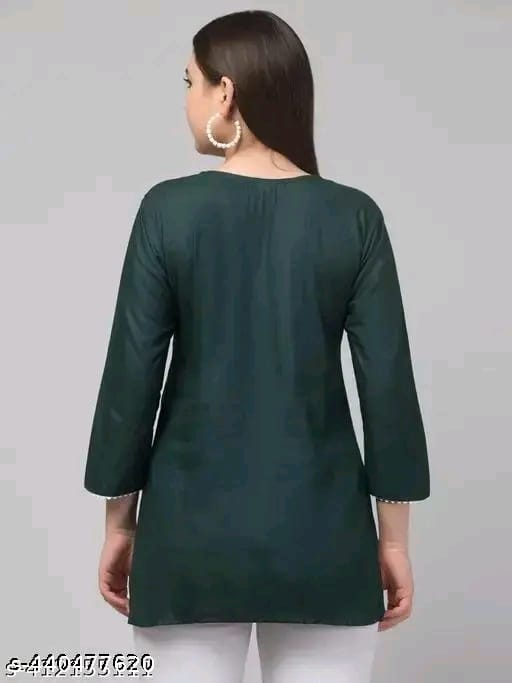 Timorous Fashion: Elegant Rayon Short Kurtis with Embroidery (XS-XXL)