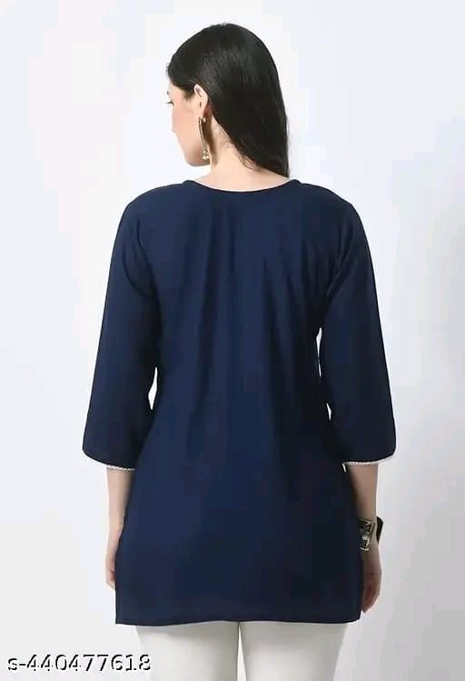 Timorous Fashion: Elegant Rayon Short Kurtis with Embroidery (XS-XXL)