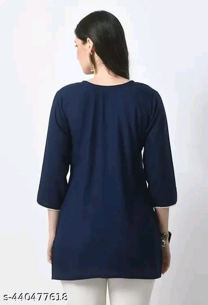 Timorous Fashion: Elegant Rayon Short Kurtis with Embroidery (XS-XXL)