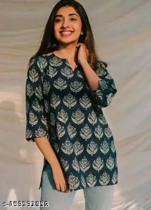Girls Printed Rayon Women Short Kurta