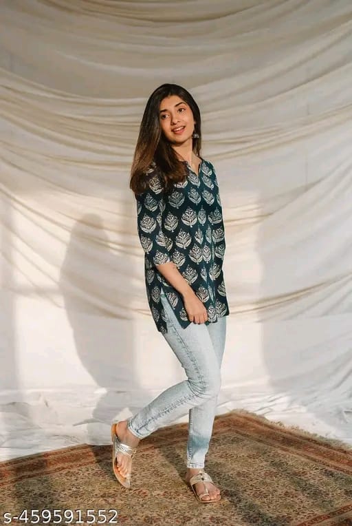 Girls Printed Rayon Women Short Kurta