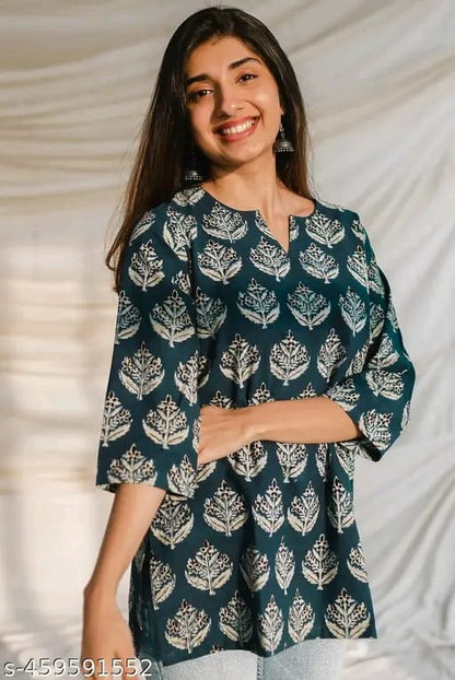 Girls Printed Rayon Women Short Kurta