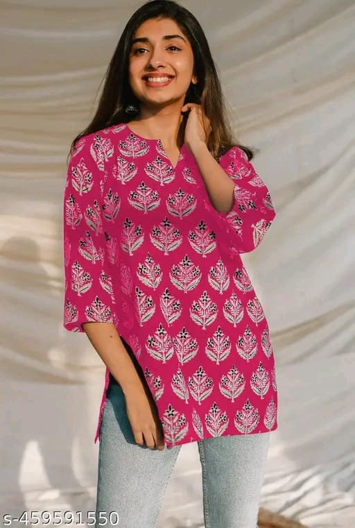 Girls Printed Rayon Women Short Kurta