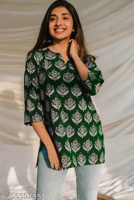 Girls Printed Rayon Women Short Kurta