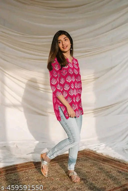 Girls Printed Rayon Women Short Kurta