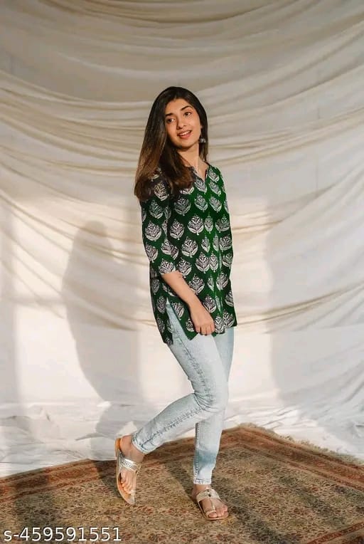 Girls Printed Rayon Women Short Kurta