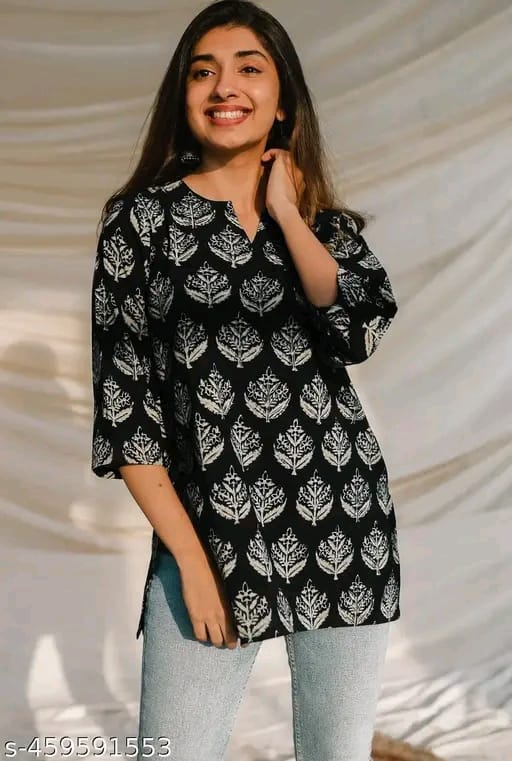 Girls Printed Rayon Women Short Kurta