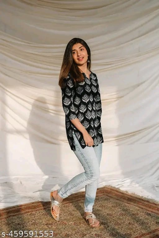 Girls Printed Rayon Women Short Kurta
