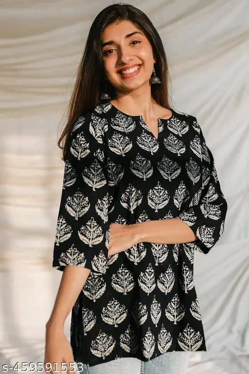Girls Printed Rayon Women Short Kurta