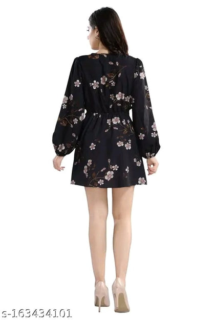Cherrylavish Blue & White Floral Printed Poly Crepe Fit & Flare Mini Dress for women