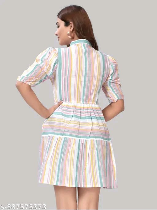 ZELZIS Women Cotton Stripe Fit & Flare Orange Dress