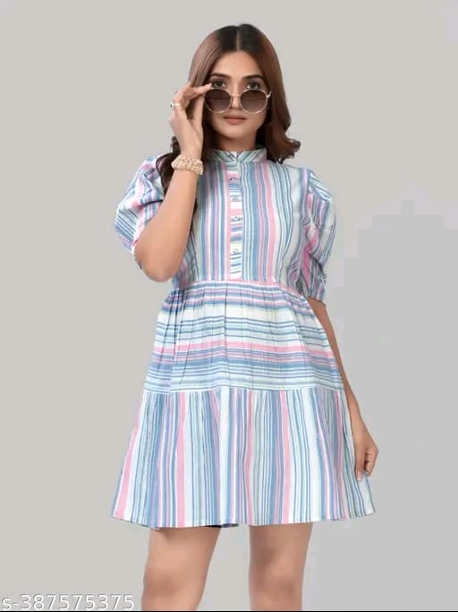 ZELZIS Women Cotton Stripe Fit & Flare Orange Dress