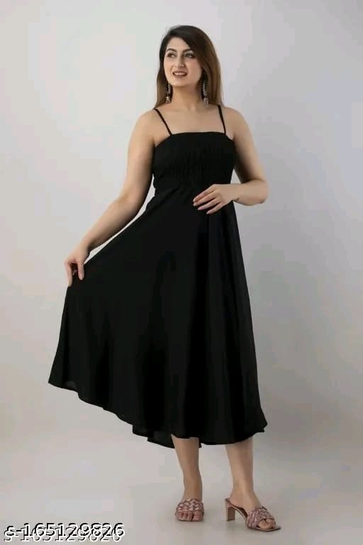 Women Fit and Flare Strip Shoulder Rayon "one piece Gown"dress for woman"(Black)