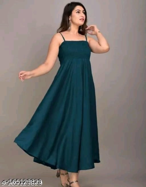 Women Fit and Flare Strip Shoulder Rayon "one piece Gown"dress for woman"(Black)
