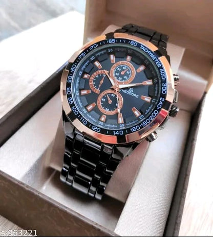 Trendy Black Metal Chain Wrist Watch Chronograph Style Designed for Party Wear Casual Wear and Formal wear For Men and Boys