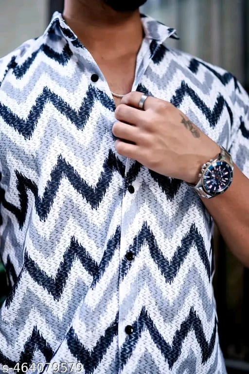 NAVY ZIG-ZAG STRIPED CROCHET SHIRT
